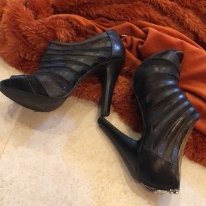 Michael MK High heel mesh and leather zip back + logo charm ankle booties
